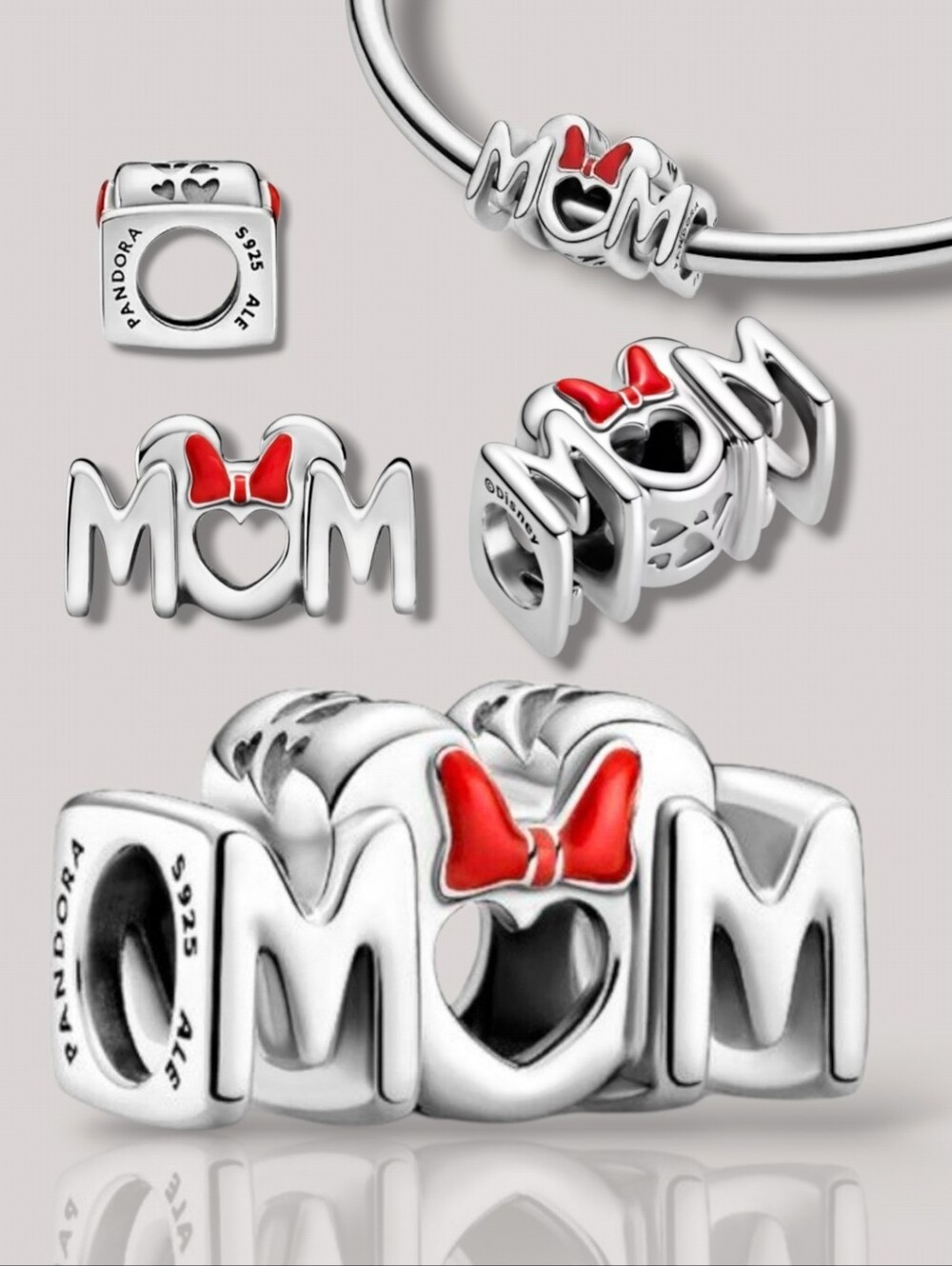 PANDORA Sterling Silver Disney Minnie Mouse Bow & Ears Mom Charm Retired